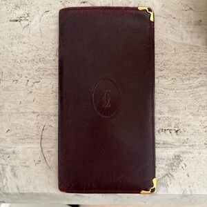 Cartier Burgundy Leather Long Wallet with Gold Corner Accents